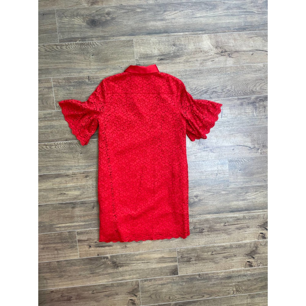 Banana Republic Flutter Sleeve Polo Red Lace Shift Dress (S) - Picture 2 of 6
